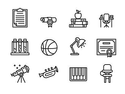 School Icons education icon icons instrument line music outline school science set sports university