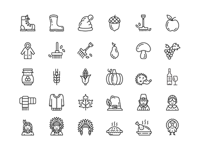 Thanksgiving icons autumn clothing food holiday icon line native american outline pie pilgrim thanksgiving thanksgiving day turkey