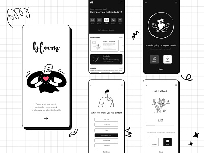 Bloom - Mobile Application focusing on Mental Health android app branding design digital design graphic design health application ios mobile application ui