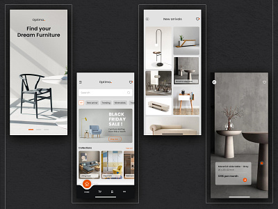 Optima - The Furniture Renting App android app app design branding design figma graphic design ios logo mobileapp ui uiux ux