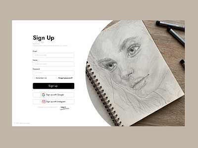 DailyUI #001 Sign Up - Drawing Course beginner brown daily ui dailyui design drawing pencil sign up signup ui ux welcome