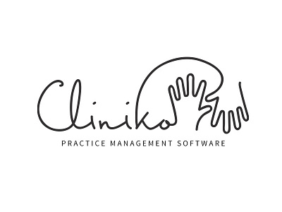 Cliniko logo play hands handwriting icon line logo script