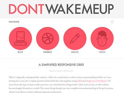 Don't Wake Me Up blog home icons navigation redesign