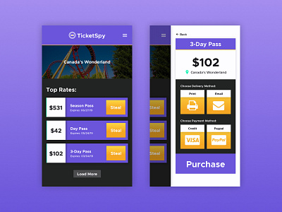 Ticket Spy App Screens