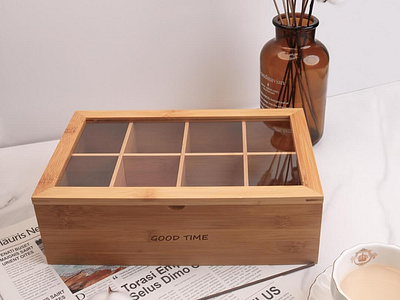 8 Compartment Wooden Tea Box 3d coffee design illustration motion graphics product typography