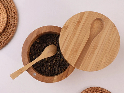 Wooden Condiment Container & Spice Box 3d coffee design illustration motion graphics product typography