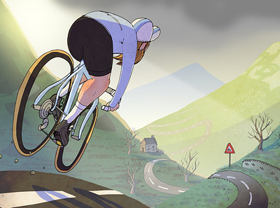 The Descent bicycle cycling cyclist editorial illustration lake district sport velo