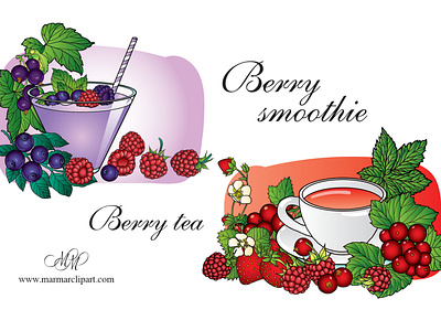 Berries smoothie and berries tea
