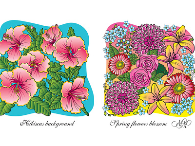 Tropical and spring flowers. Vector illustrations