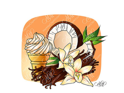 Coconut, ice cream and vanilla. Vector illustration