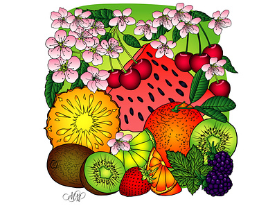Assorted fruit. Vector fruits illustration