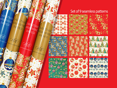 Vector - Red Christmas wrapping paper. Christmas card. Happy New