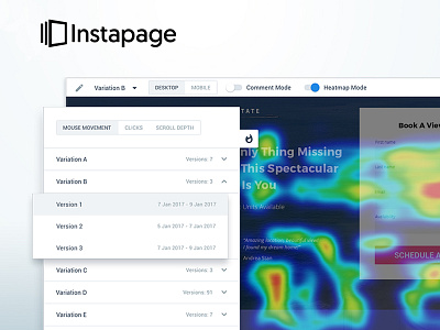 Instapage New Feature Releasing Day! Heatmap Visualizer design heatmaps instapage landing page product saas ui design