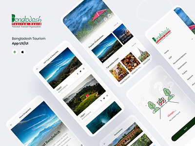 Tourism Bangladesh - Mobile App 🏖️ about android app bangladesh clean design error 404 home ios menubar nature photo tourism travel agency travel app ui uiux ux web