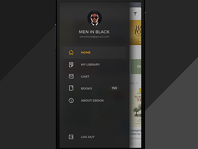 eBook Sidebar Concept about app cart drawer ebook home library navigation sidebar slider ui ux
