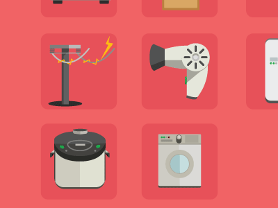 Electronics icons 2 electric rice cooker hair dryer icon illustration vector washing machine