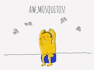 Aw, Mosquitos! boy branding card children drawing illustration kid mosquitos