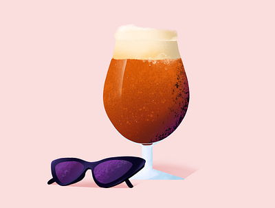 Brown ale in summer and sunset ale beer brown ale city glass illustration procreate summer sunglasses sunset