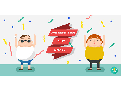 Our web has just opened! app banner celebration character facebook illustration launch vector wanderworld