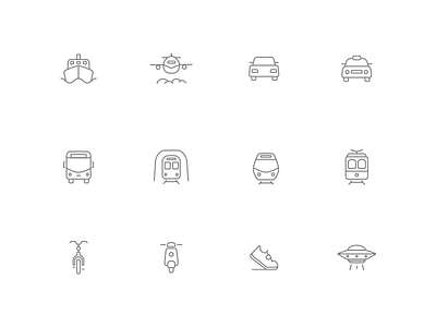 Transportation icon set car icon icons illustration line ship simple transportation ufo vector walk