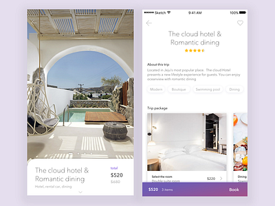 Travel package page app dining ecommerce gui hotel package travel ux