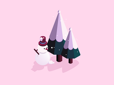 Snowman In Pink christmas tree hat illustration pink snow snowman tree tree logo vector