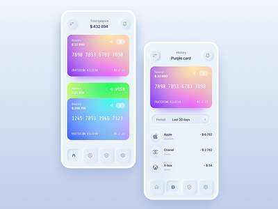 Bank card app bank card clean concept layout ui