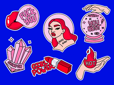 Female stickers feminist girl girlpower illustration art illustration design illustrations stickers