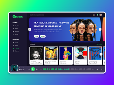 Spotify concept clean concept dark mode design layout light mode music music app music player spotify ui ux