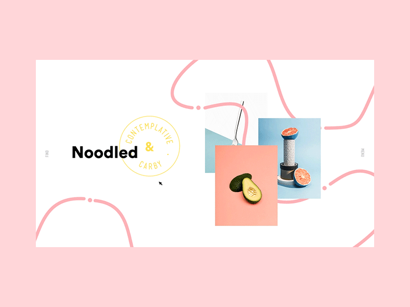 Noodled abstract branding menu noodle paralax pink resturant side navigation ui