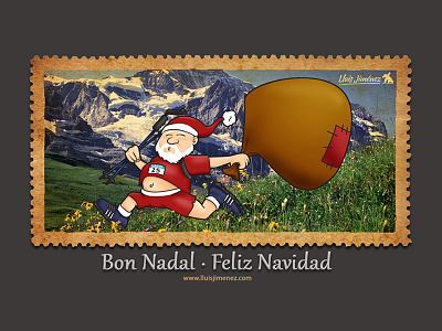 Santa Trail christmas drawing illustration montaña mountain navidad postal runner santaclaus trail