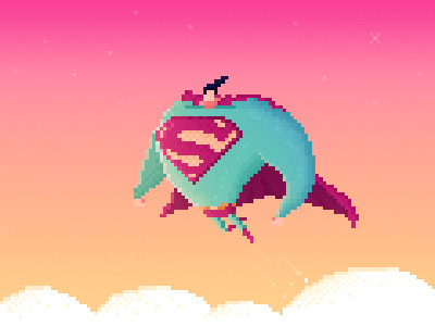 Superman 8bit bird clouds comics fly gay gradient pink pixel art plane sky superman