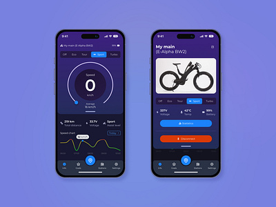 e-Bike app app dark theme design figma product ui ux
