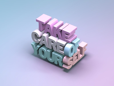 Take care 3d illustration typography