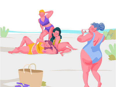 Body positive. big bikini body character design diversity figure friend funny hair illustration model overweight party person positive size slim swimsuit woman