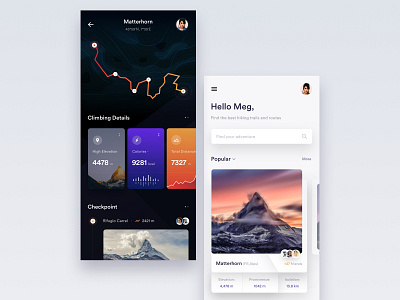 Hiking App app dashboard design hiking mountain route travel ui