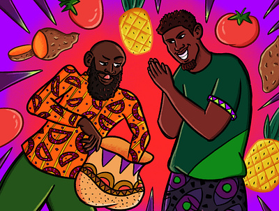 Ti Malice and Bouki african art color digital art digital illustration drawing folklore fruit illustration pattern procreate