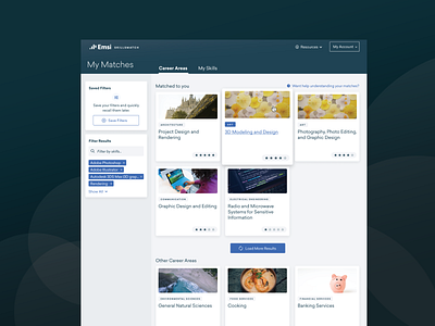 Career Area Matches card figma filter match matches results save search ui ux