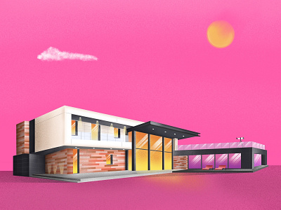 Reflections House architecture art deco design digital art editorial art editorial design gradient color illustration illustration art modern orange painting pink procreate purple