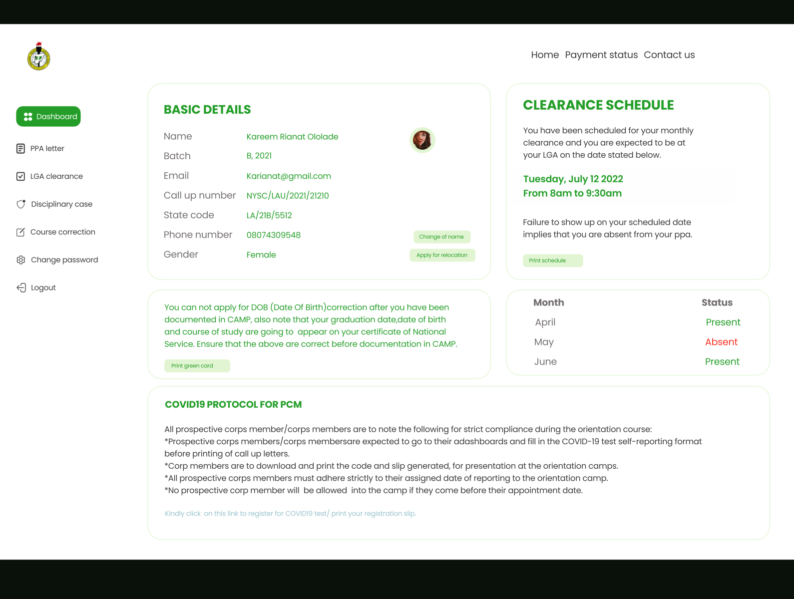 NYSC DASHBOARD by Atolagbe Rianat on Dribbble