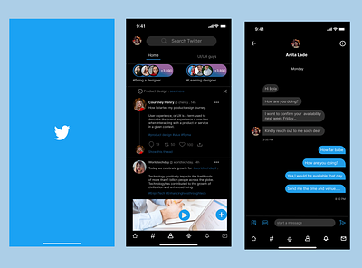 Twitter screens design illustration product designer typography ui uiiux ux