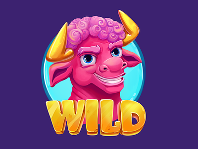 Slot Game Symbol "Wild" app blockchain bull casinoslots character characterdesign commercial crypto cryptocurrency game game art gamedev icon illustration nft outsource outsourcestudio punchybunchy slot slotgame