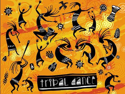 Dancing figures in a primitive style design illustration tribal vector