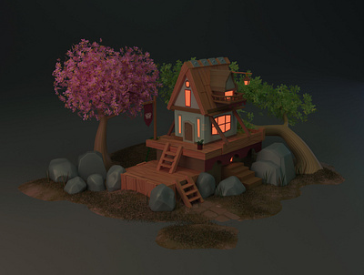 House on the Hill by @danfy_s - 3D Remake 3d 3dart animation art blender design game gamedev illustration low poly