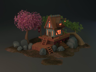House on the Hill by @danfy_s - 3D Remake 3d 3dart animation art blender design game gamedev illustration low poly
