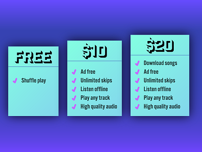 Tiered Pricing for DailyUI 030. 030 ardenhanna dailyui icandobetter pricing ui