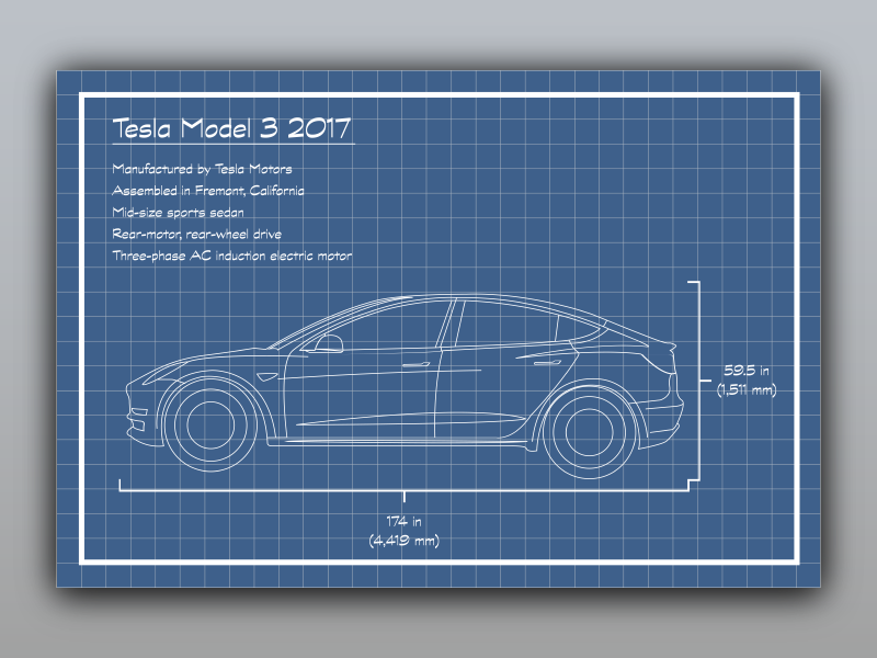 Чертеж tesla model 3