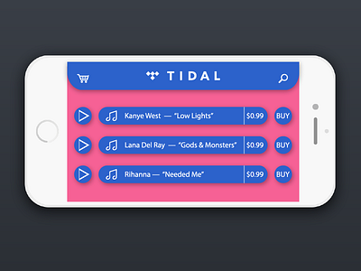 Tidal Shopping Cart Concept for DailyUI 058. 058 ardenhanna bayarea concept dailyui freelance iphone mockup tidal ui