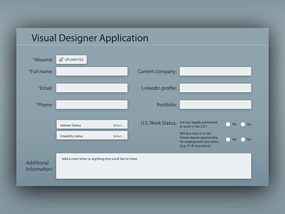 Online Application Form for DailyUI 074. application ardenhanna bay area dailyui form freelance interface ui ux