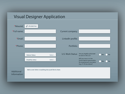 Online Application Form for DailyUI 074.